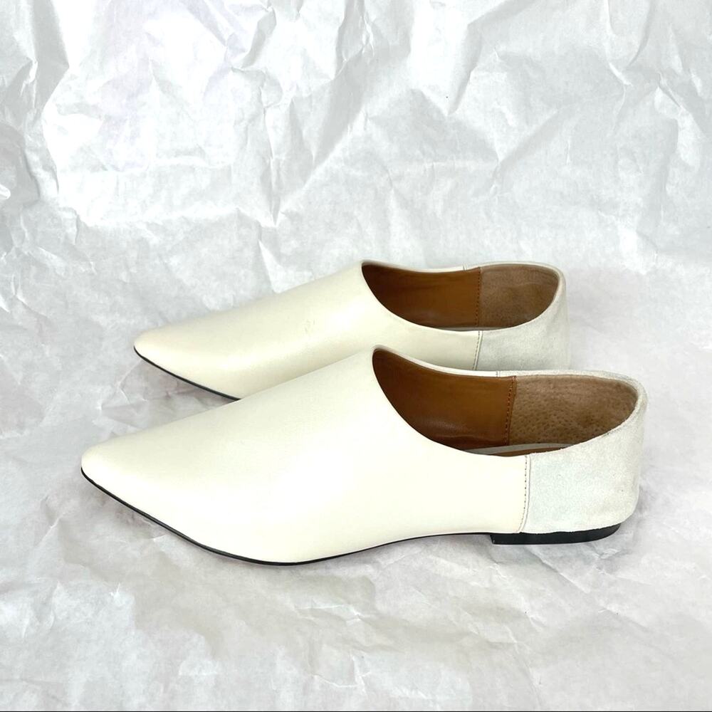Jaggar | White Leather & Suede Slide Flats Pointed Toe 37